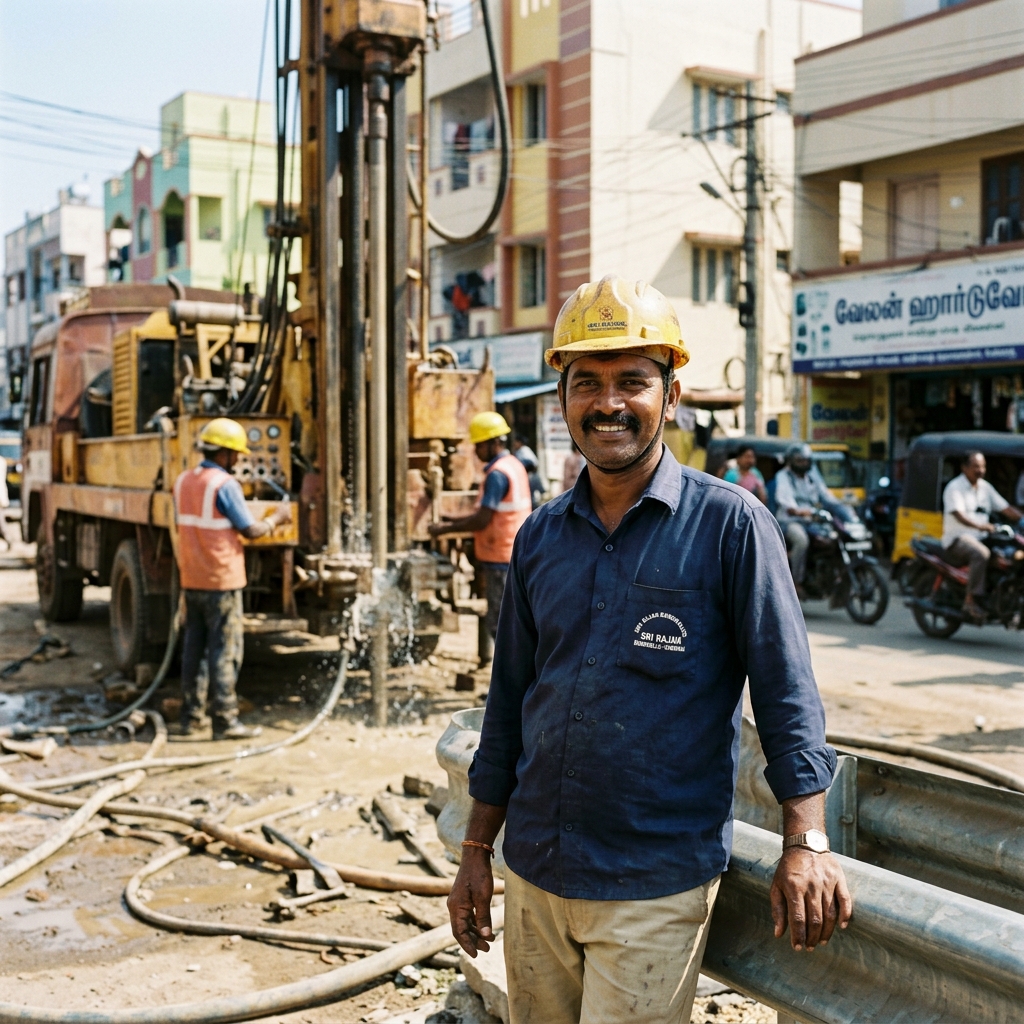 SMS Borewell contractor team working on-site
